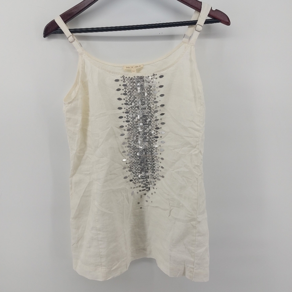 Eileen Fisher Tops - Eileen Fisher White Beads Linen Tank Top Size Medium